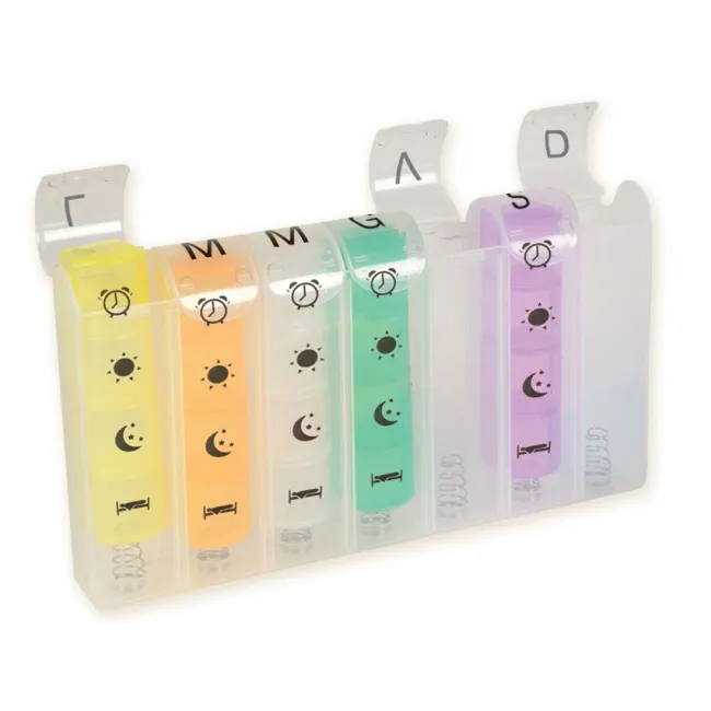 Set 4 organizatoare săptămânale de medicamente cu arc și braille, inscripții în italiană