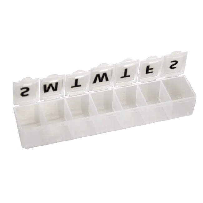 Cutie organizator medicamente săptămânală cu 7 compartimente, transparentă