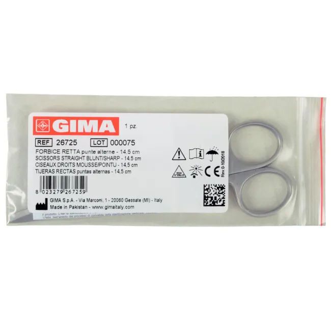 Foarfece chirurgicale drepte cu vârfuri tocit/ascuțit 14,5 cm, oțel inoxidabil