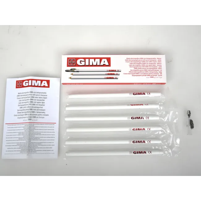 Creioane dermatografice GIMA albe pentru marcare piele, lemn de cedru cu mină din ceară, 175 × Ø 7 mm (cutie 6 buc)