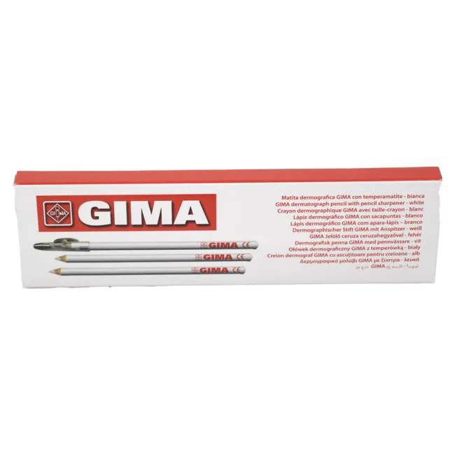 Creioane dermatografice GIMA albe pentru marcare piele, lemn de cedru cu mină din ceară, 175 × Ø 7 mm (cutie 6 buc)