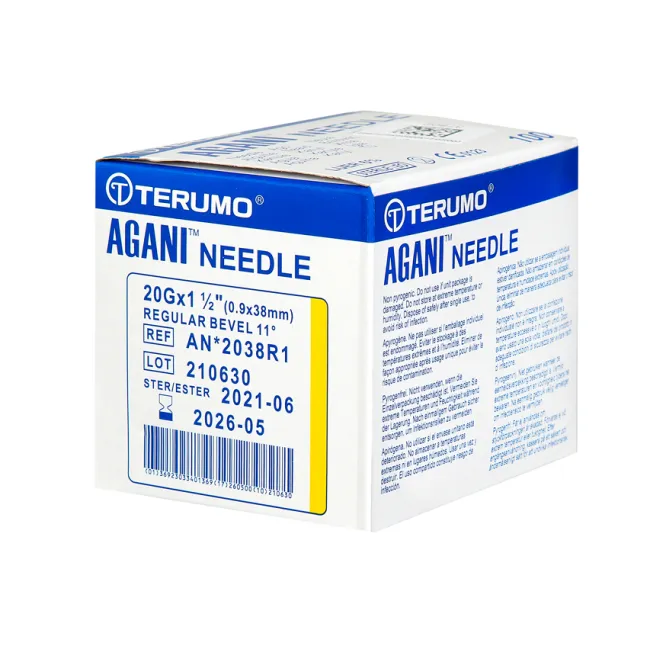 Ace hipodermice sterile Terumo Agani 20G × 1½″ – 0,9 × 38 mm, galbene (cutie 100 buc)
