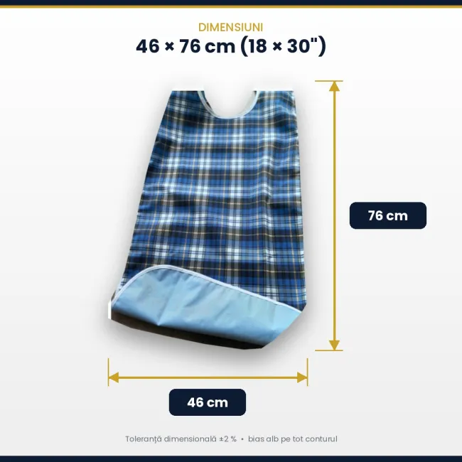 Bavetă impermeabilă pentru adulți, reutilizabilă, 46 × 76 cm – cu capse reglabile