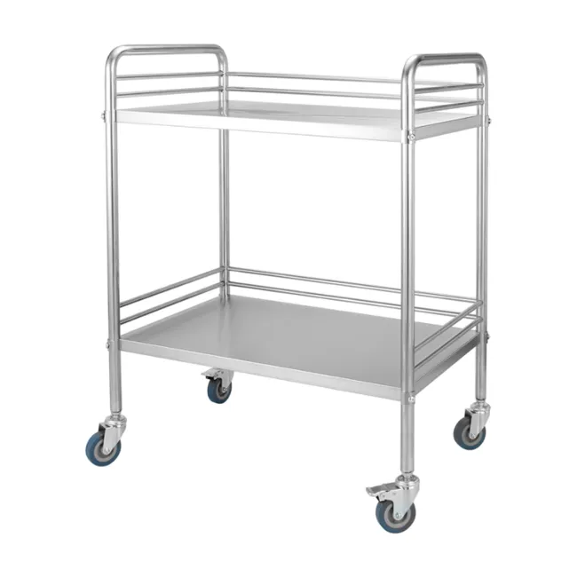 Carucior medical din inox cu 2 polițe, sarcina totală 50 kg