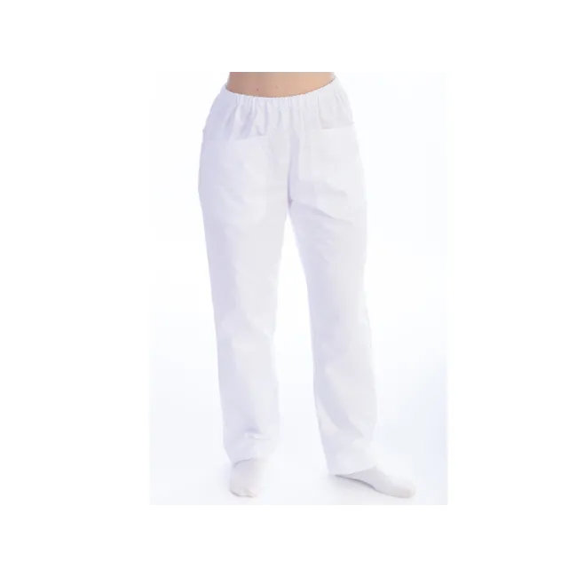 Pantaloni medicali unisex din bumbac și poliester, mărimea XXL, albi (1 buc)