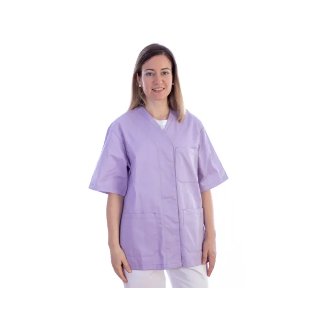 Haină medicală pentru femei mărimea XL, violet, cu capse ascunse, mânecă scurtă, bumbac/poliester (1 buc)
