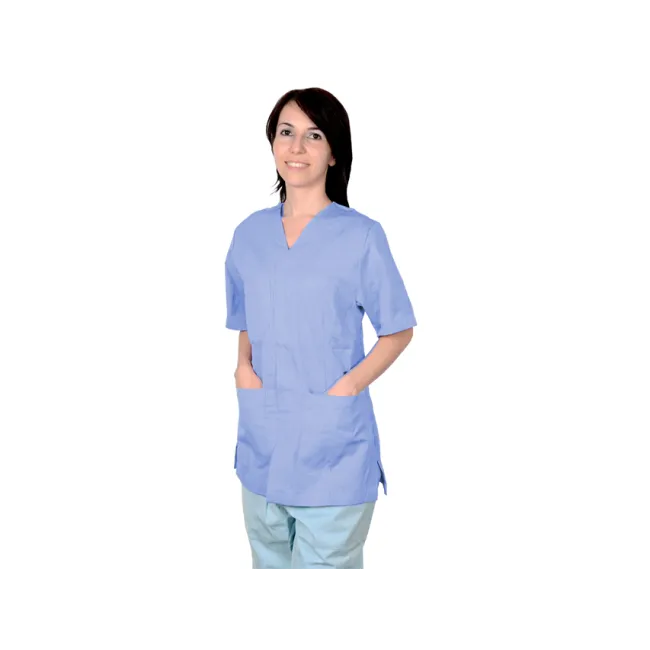 Haină medicală cu capse ascunse, bumbac/poliester, unisex, mărimea XXL, albastru deschis (1 buc)