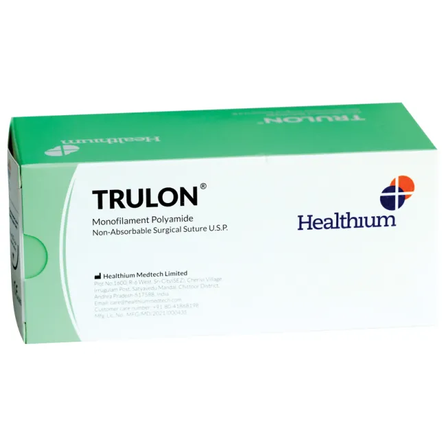 Fir de sutură nereabsorbabil Trulon poliamidă monofilament 6/0, ac 16 mm, 45 cm, albastru (cutie 12 buc)