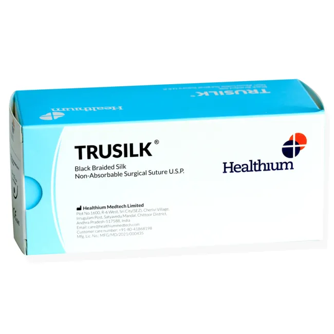Fir de sutură neabsorbabil din mătase Trusilk 6/0, ac 16 mm, 45 cm, negru (cutie 12 buc)
