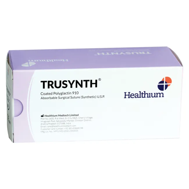 Fir de sutură absorbabil TRUSYNTH poliglactin 910 împletit calibru 3/0, ac tăietor conic 1/2 cerc 19 mm, 75 cm, violet (cutie 12 buc)