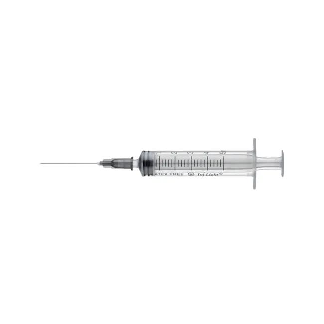 Seringi 3 piese cu ac 22G (0,7 × 32 mm), 5 ml, con Luer central (cutie 100 buc)