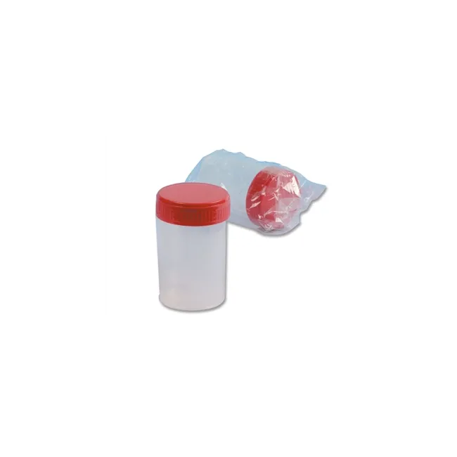 Recipient Urină 60 ml ISO 8 – Ambalat Individual, Capac Roșu Filetat, 1 buc