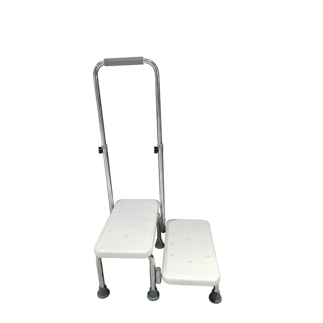 Taburet medical cu 2 trepte și mâner de sprijin reglabil pe înălțime, antiderapant, sarcină 150 kg