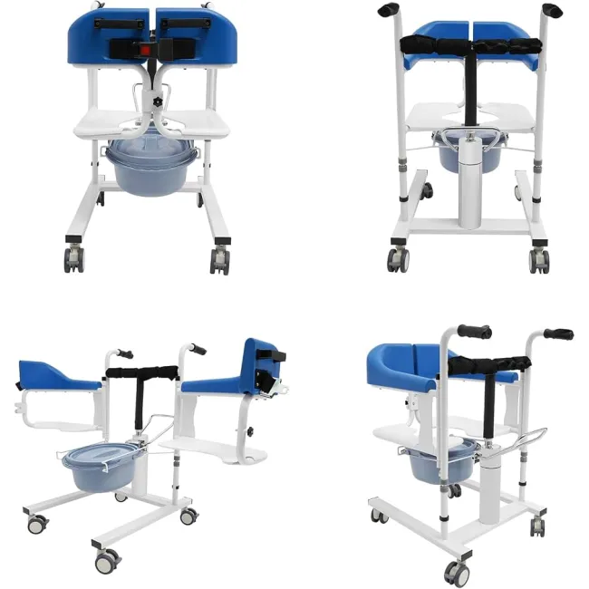 Scaun hidraulic multifuncțional pentru transfer pacienți – ridicare, transport și utilizare WC, sarcina 150 kg