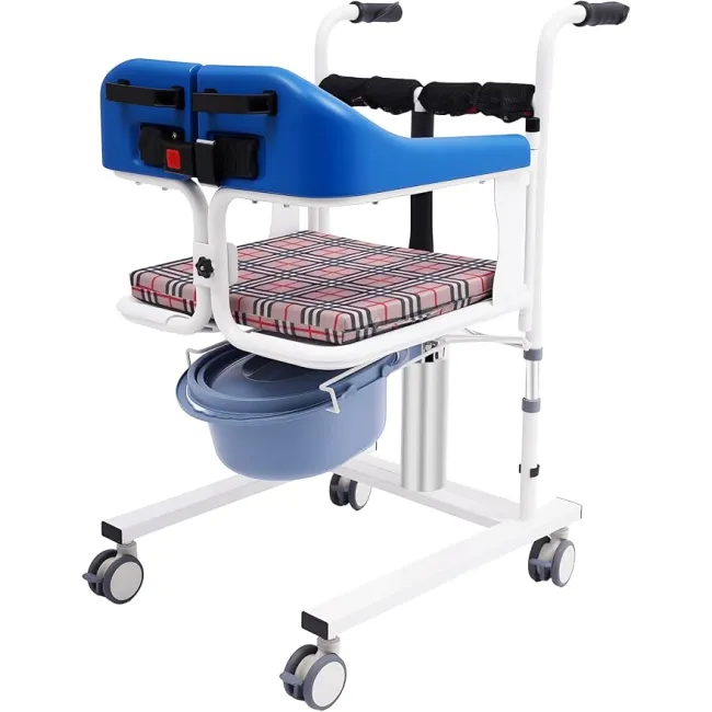 Scaun hidraulic multifuncțional pentru transfer pacienți – ridicare, transport și utilizare WC, sarcina 150 kg