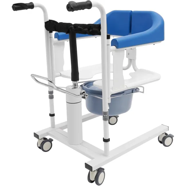 Scaun hidraulic multifuncțional pentru transfer pacienți – ridicare, transport și utilizare WC, sarcina 150 kg