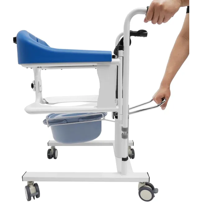 Scaun hidraulic multifuncțional pentru transfer pacienți – ridicare, transport și utilizare WC, sarcina 150 kg