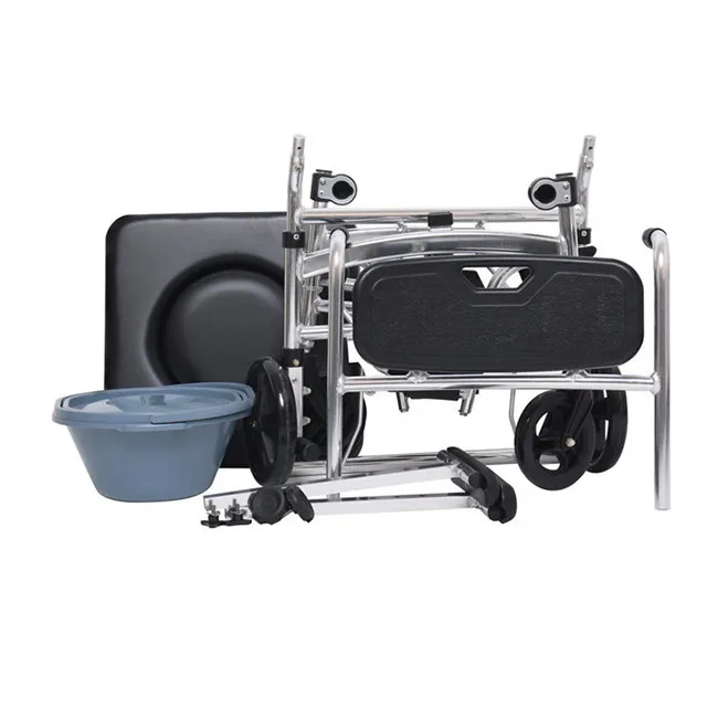 Scaun de transfer cu WC și duș pe roți – toaletă, duș și transfer, într-un singur produs