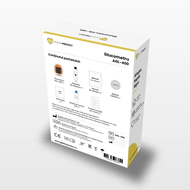 Kit glucometru Golden Protect + 100 de teste + 100 de lancete