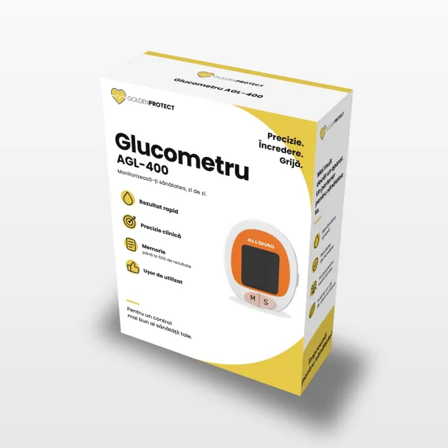 Kit glucometru Golden Protect + 100 de teste + 100 de lancete