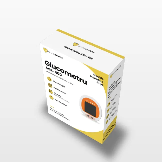 Kit glucometru Golden Protect + 100 de teste + 100 de lancete