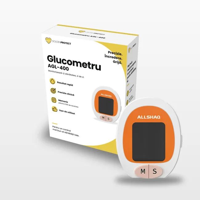 Kit glucometru Golden Protect + 100 de teste + 100 de lancete