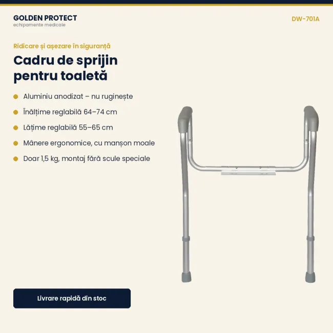 Cadru de sprijin pentru toaletă, din aluminiu, reglabil pe înălțime și lățime