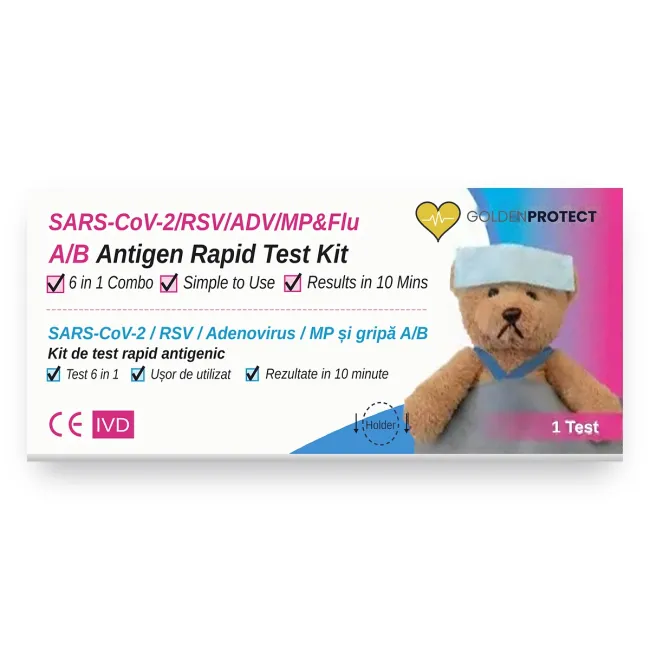 Kit Test Rapid Infectii Respiratorii Combo 6-în-1 (Gripă A/B, COVID-19, RSV, Adenovirus, Mycoplasma)