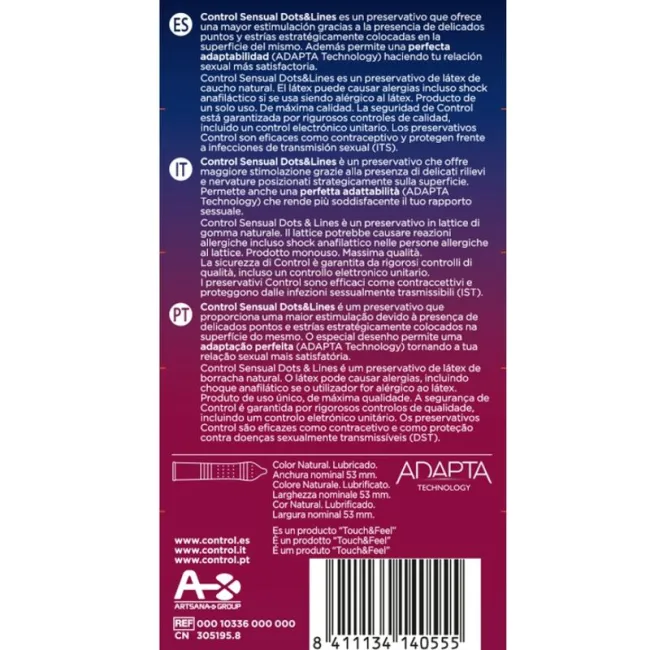 Prezervative Control Sensual Dots & Lines cu puncte și striatii, 12 buc