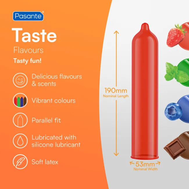 Prezervative Pasante Flavors – aromate și colorate, 144 bucăți