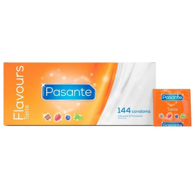 Prezervative Pasante Flavors – aromate și colorate, 144 bucăți