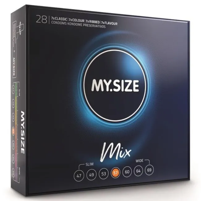Prezervative My Size Mix 57 mm – set 28 bucăți, 4 variante