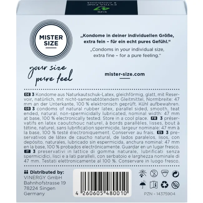 Prezervative Mister Size XS 47mm – potrivire precisă, 3 bucăți