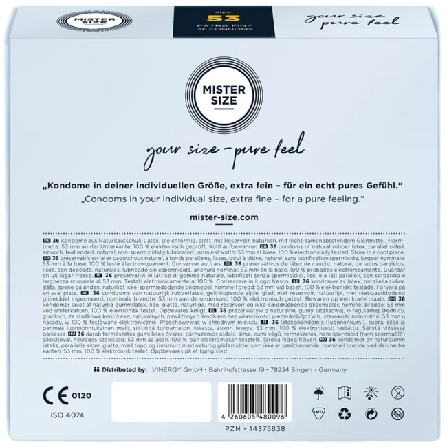Prezervative MISTER SIZE 53 mm – Potrivire Perfectă, 36 bucăți