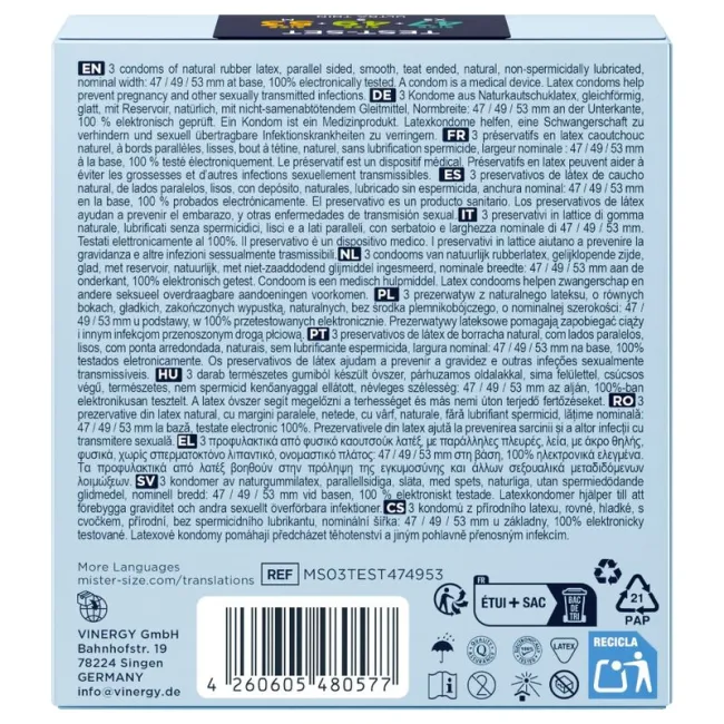Prezervative Mister Size – set probă 47, 49, 53 mm, 3 bucăți