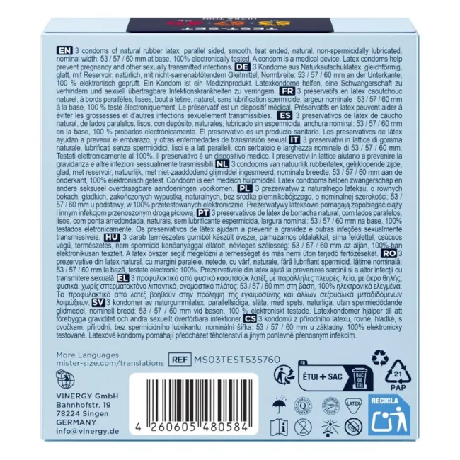 Prezervative Mister Size Sample Pack – 53, 57, 60 mm, set 3 bucăți