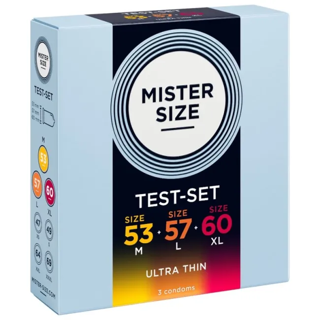 Prezervative Mister Size Sample Pack – 53, 57, 60 mm, set 3 bucăți