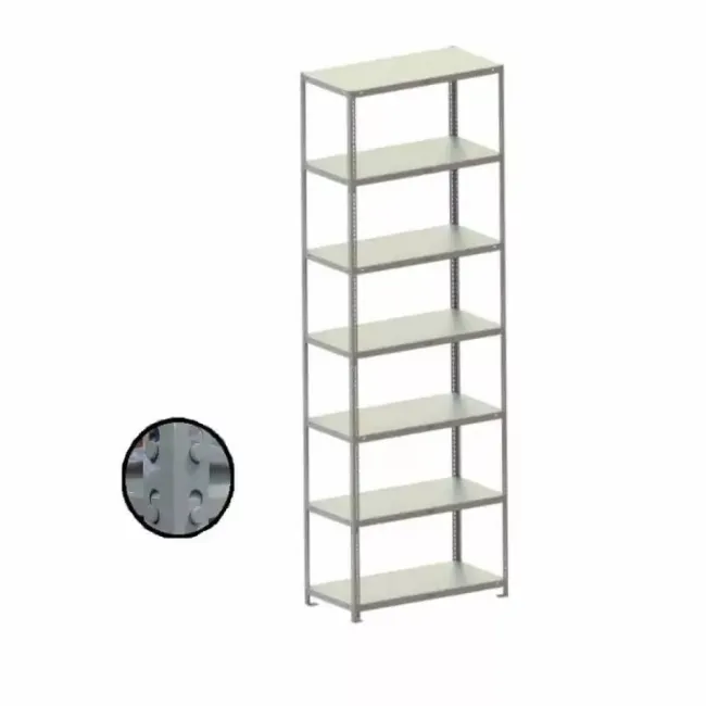 Raft metalic GRI cu 7 polițe 250x100x30 cm 180 kg /poliță montaj montaj prin clipsare B4U