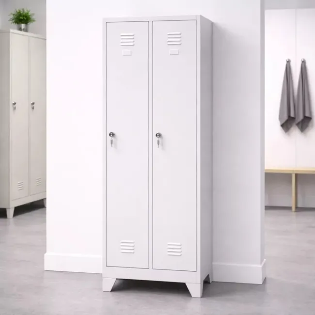 Vestiar metalic, 2 compartimente, cu picioare și bară umerașe, 600x450x1800mm, gri, A891/8 B4U