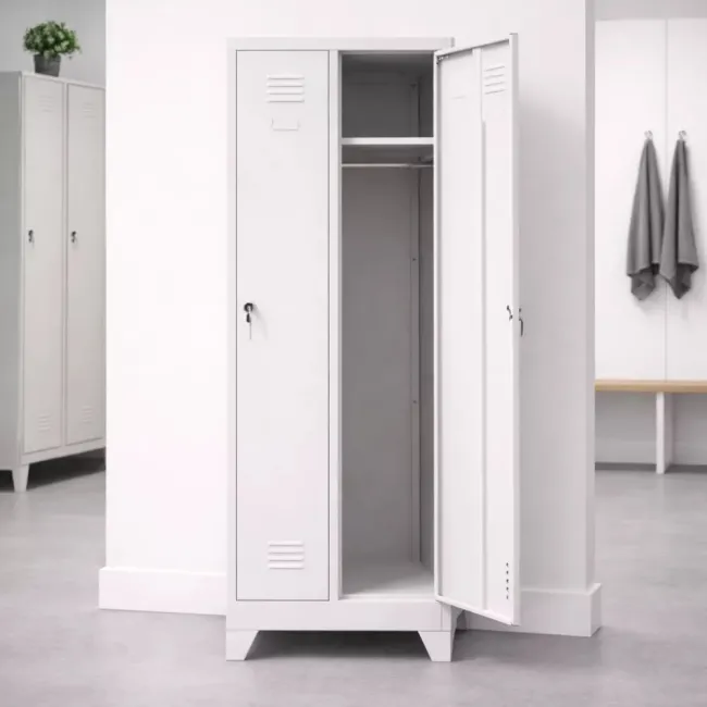 Vestiar metalic, 2 compartimente, cu picioare și bară umerașe, 600x450x1800mm, gri, A891/8 B4U