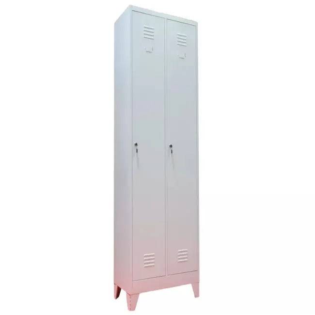 Vestiar metalic, 2 compartimente, cu picioare și bară umerașe, 600x450x1800mm, gri, A891/8 B4U