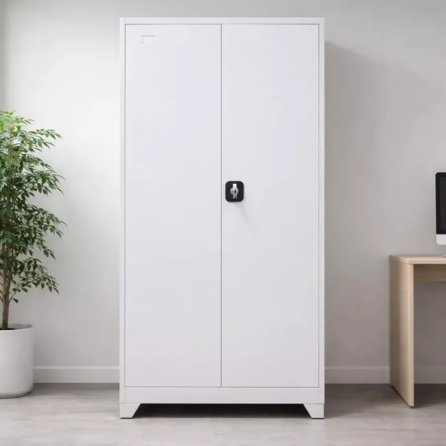 Fișet metalic, 2 uși, 4 polițe, 40 kg/poliță, 900x400x1800mm, cu picioare, gri, A177/9 B4U