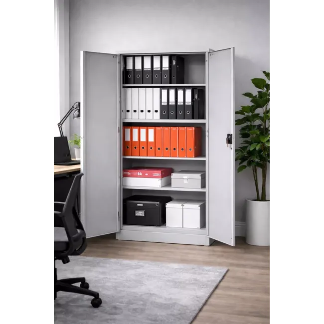 Fișet metalic, 2 uși, 4 polițe și 2 casete, 35 kg/poliță, 900x400x1900mm, gri, B4U