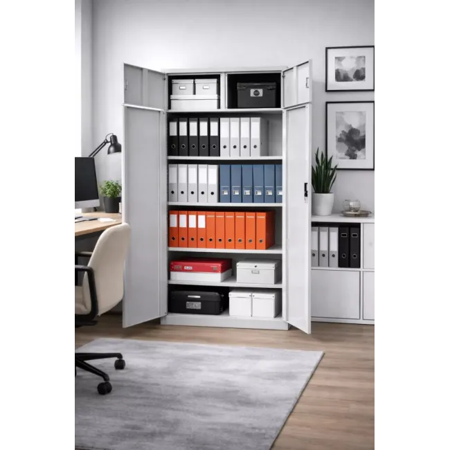 Fișet metalic cu 2 uși casetă și 4 polițe 35kg/poliță 900x400x1900mm cu picioare