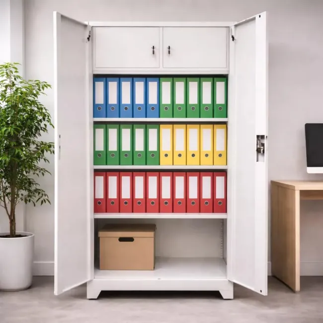 Fișet metalic, 2 uși, 3 polițe, 40 kg/poliță, 900x400x1800mm, cu picioare, gri, A180/6 B4U
