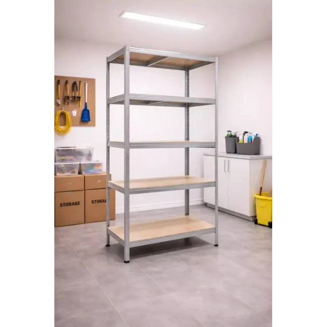 Raft metalic 5 polițe MDF 150 kg/poliță 180x90x35 cm montaj cu CLIPS/ CLEME