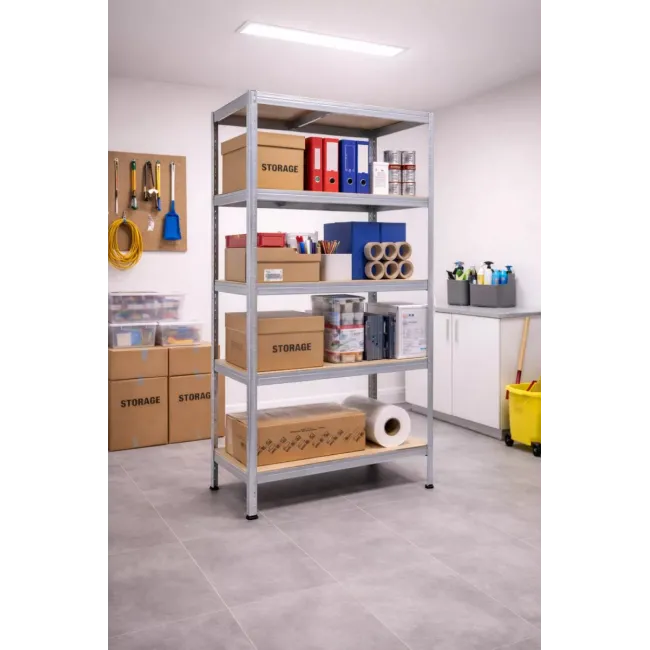 Raft metalic 5 polițe MDF 150 kg/poliță 180x90x35 cm montaj cu CLIPS/ CLEME