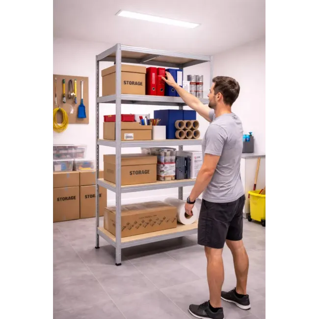 Raft metalic 5 polițe MDF 150 kg/poliță 180x90x35 cm montaj cu CLIPS/ CLEME
