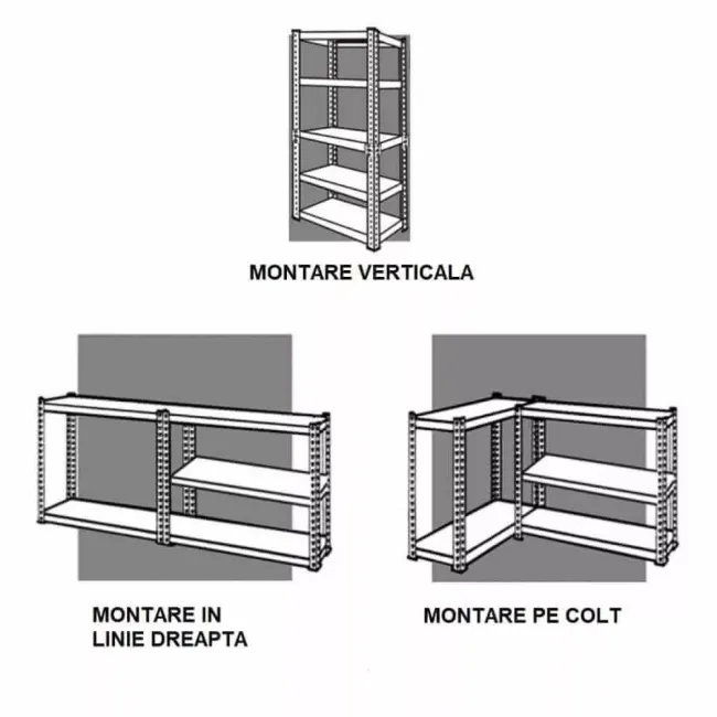 Raft metalic GRI cu 5 polițe 200x100x40cm 150 kg /poliță montaj montaj prin clipsare B4U