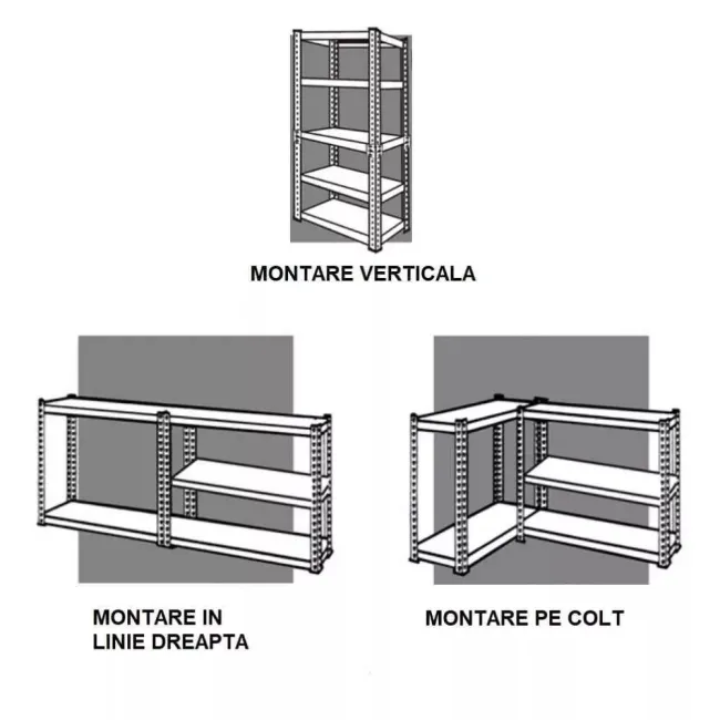 Raft metalic GRI cu 5 polițe 176x90x45cm 300 kg /poliță montaj prin clipsare B4U